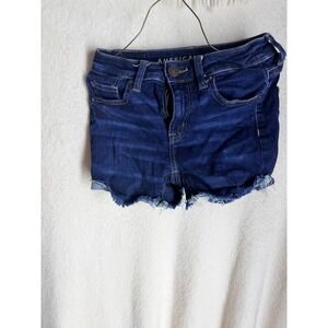 American Eagle Outfitters Dark Wash Raw Hem Denim Jean‎ Shorts Womens 00